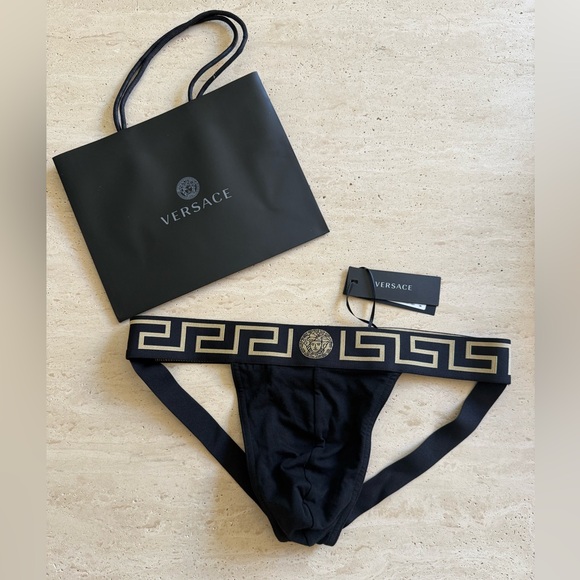 NWT VERSACE MEN’S GRECA BORDER BLACK JOCKSTRAP SIZE/6 - Picture 5 of 9